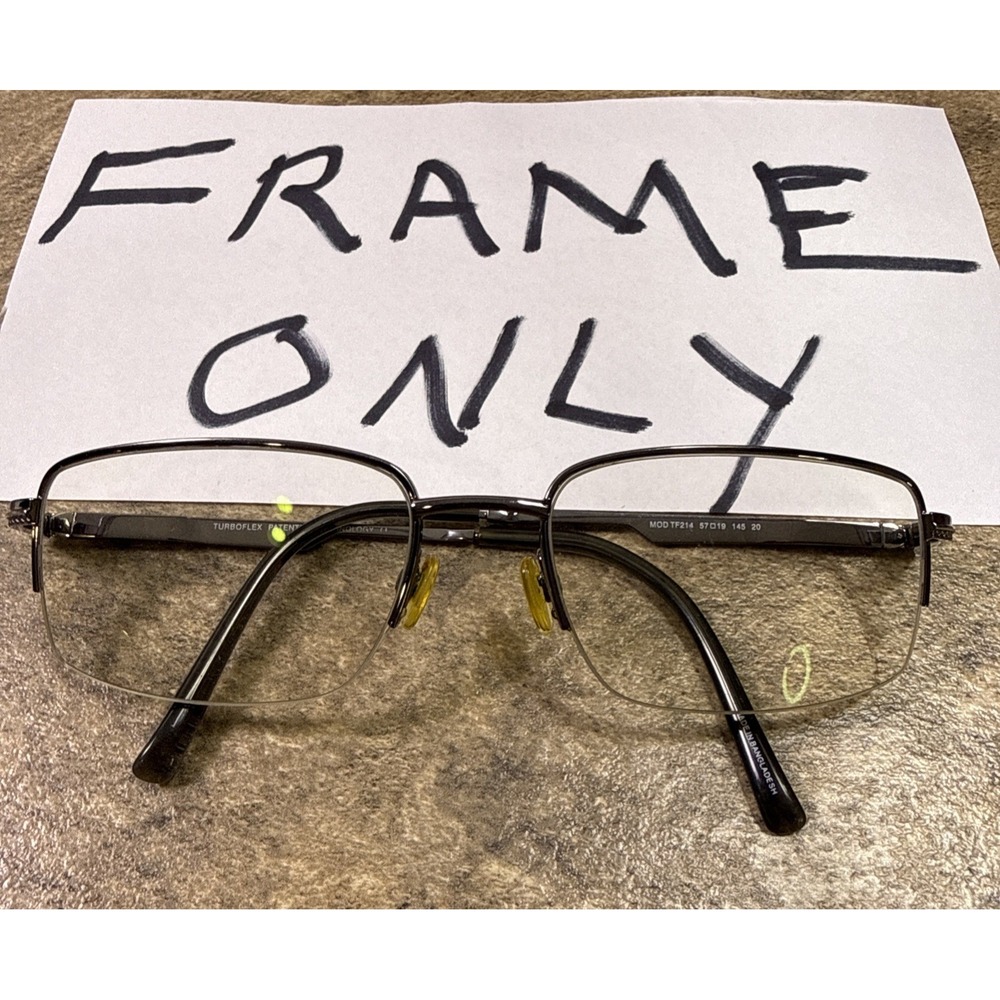 TurboFlex Eyeglasses Frame TF214 Black Metal Half Rim Flex Hinges 57-19-145-37mm